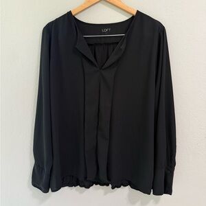 LOFT Black Long Sleeve Split Neck Blouse Size XL